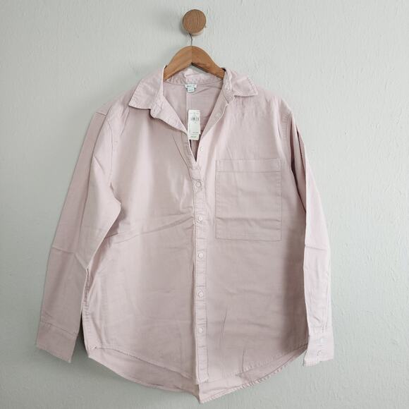NEW Aerie Light Pink Oversized Cotton Anytime Fave Button Down Shirt Shacket - Picture 1 of 10